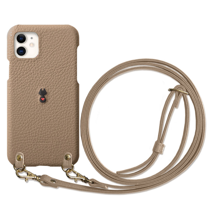 本革 イタリアンシュリンクレザー 刺繍 アニマル ショルダーストラップ付 背面ケース