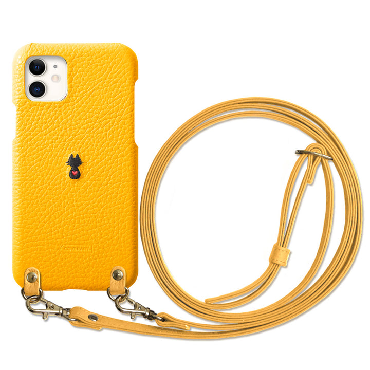 本革 イタリアンシュリンクレザー 刺繍 アニマル ショルダーストラップ付 背面ケース