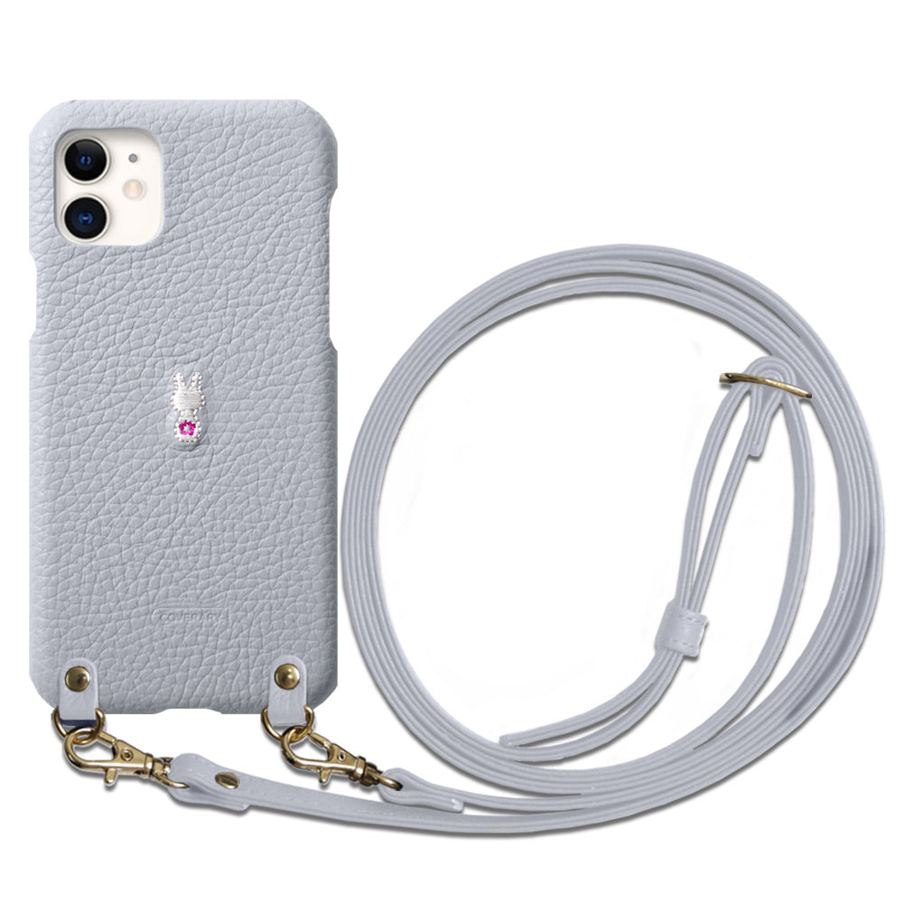 本革 イタリアンシュリンクレザー 刺繍 アニマル ショルダーストラップ付 背面ケース