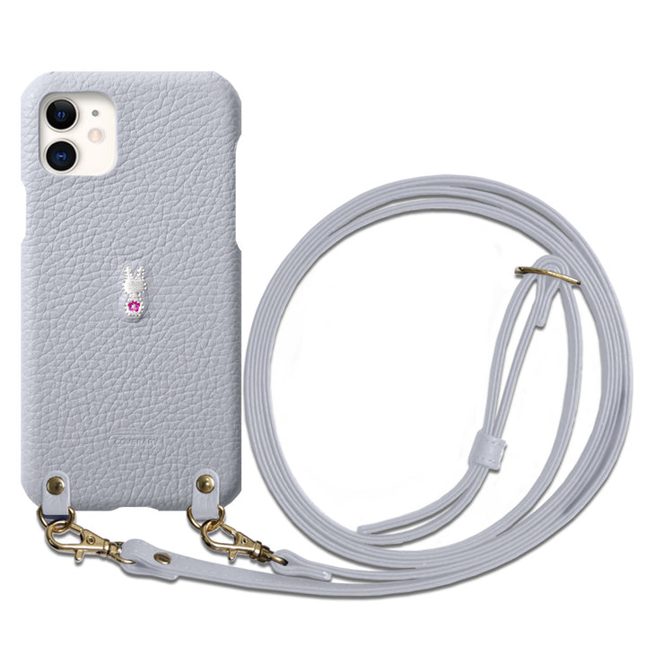 本革 イタリアンシュリンクレザー 刺繍 アニマル ショルダーストラップ付 背面ケース