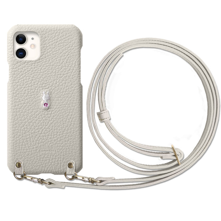 本革 イタリアンシュリンクレザー 刺繍 アニマル ショルダーストラップ付 背面ケース