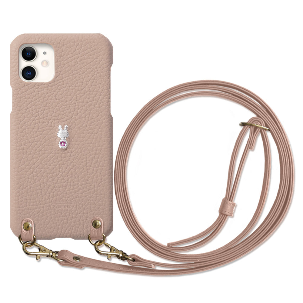 本革 イタリアンシュリンクレザー 刺繍 アニマル ショルダーストラップ付 背面ケース