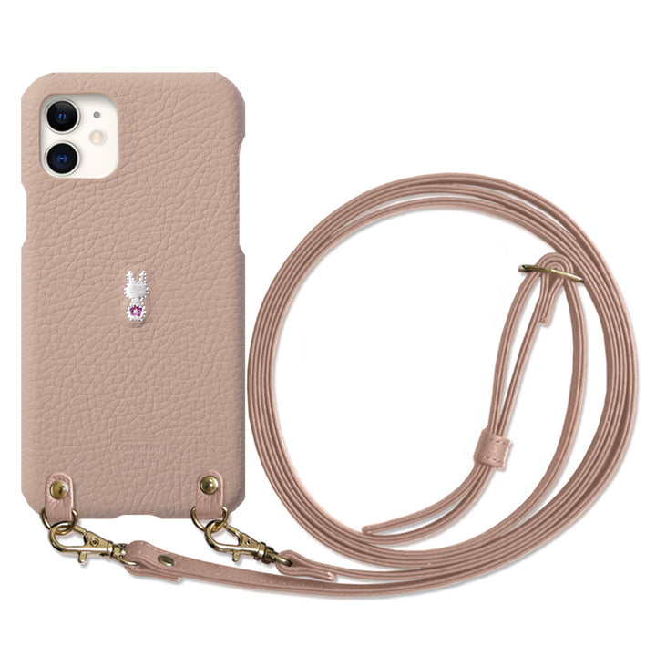 本革 イタリアンシュリンクレザー 刺繍 アニマル ショルダーストラップ付 背面ケース