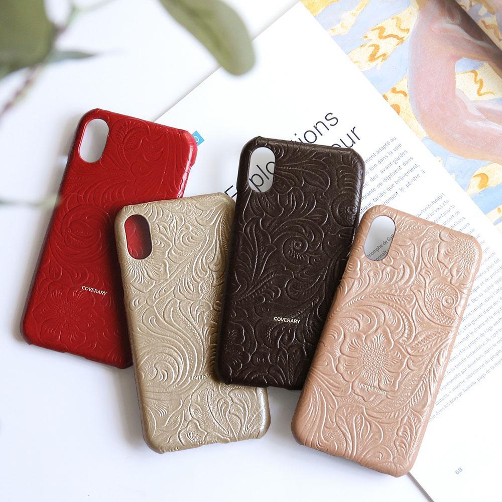 Embossed leather genuine leather floral pattern back case iPhone series