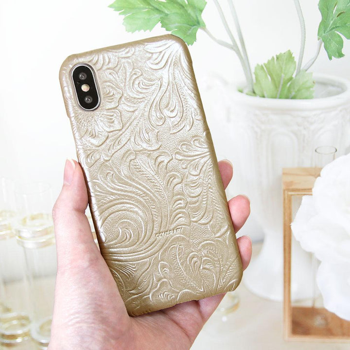 エンボスレザー 本革 花柄 背面ケース Zenfoneシリーズ