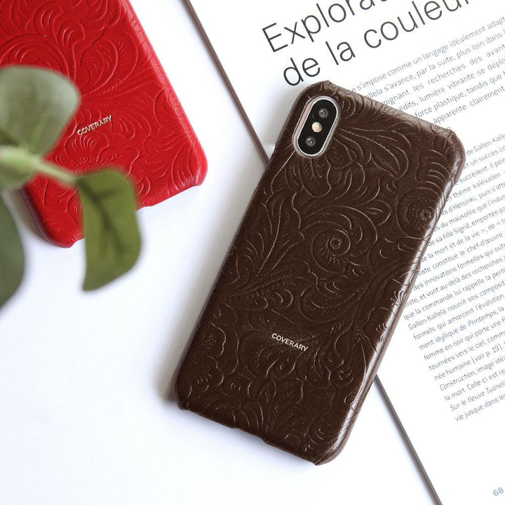 Embossed leather genuine leather floral pattern back case HUAWEI series