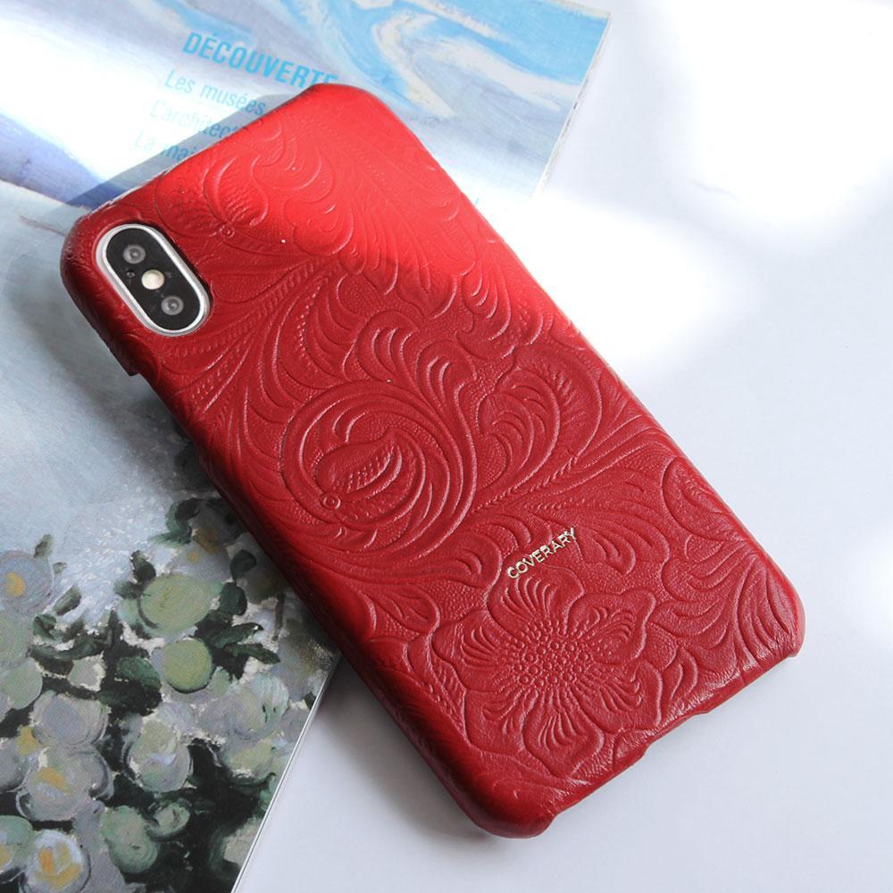 エンボスレザー 本革 花柄 背面ケース Zenfoneシリーズ