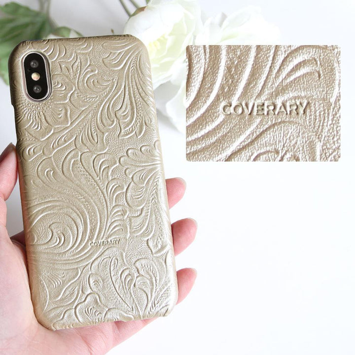 Embossed leather genuine leather floral pattern back case iPhone series