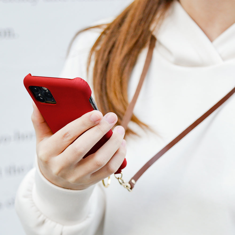 本革 栃木レザー ネックストラップ付き 背面ケース iPhoneシリーズ