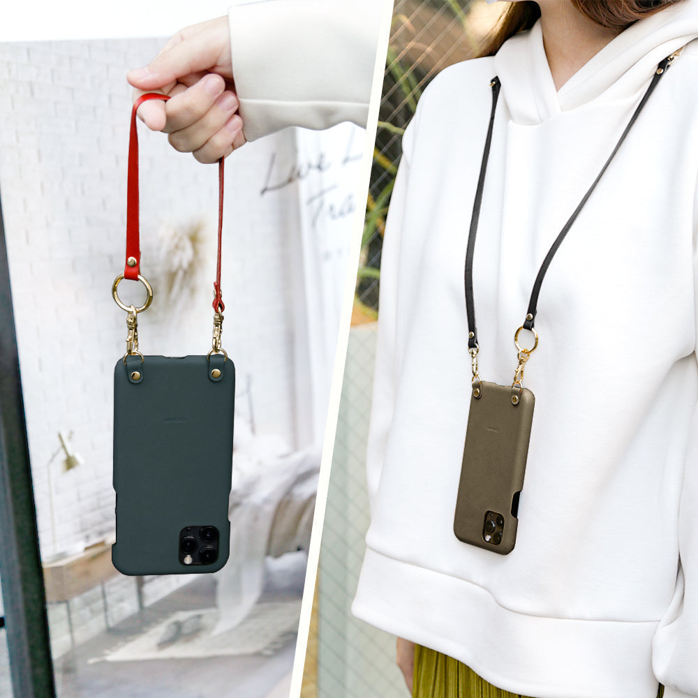 本革 栃木レザー ネックストラップ付き 背面ケース iPhoneシリーズ