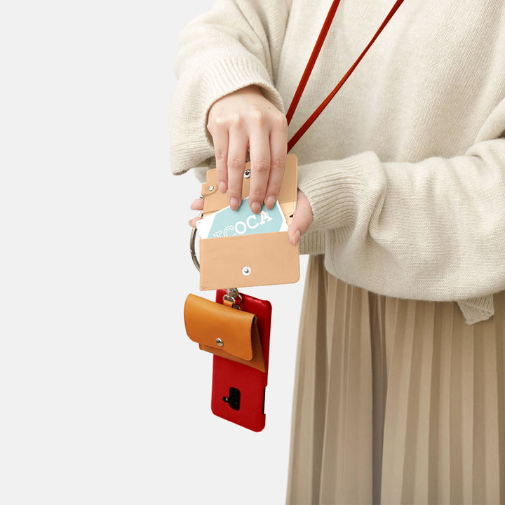 Genuine Leather Tochigi Leather 4-Piece Set A Earphone Case Card Case with Shoulder Strap Back Case