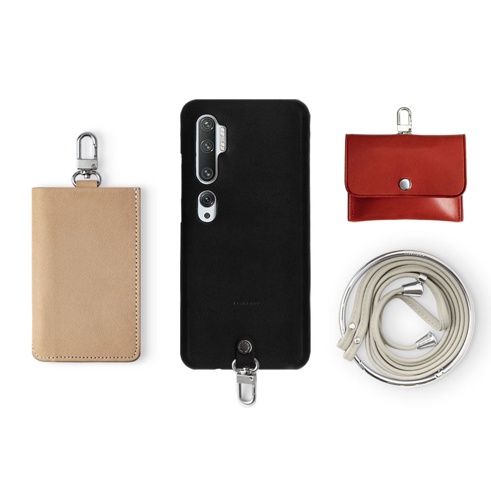 Genuine Leather Tochigi Leather 4-Piece Set A Earphone Case Card Case with Shoulder Strap Back Case