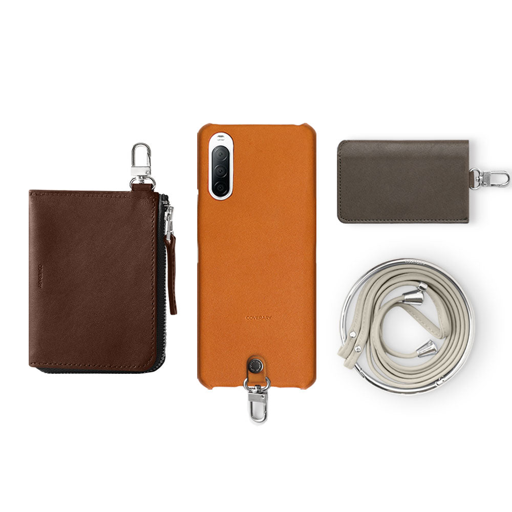 Genuine Leather Tochigi Leather 4-Piece Set B Mini Wallet Card Case with Shoulder Strap (with Metal Fittings) Back Case