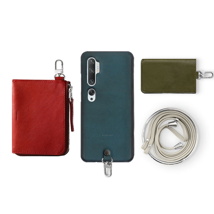 Genuine Leather Tochigi Leather 4-Piece Set B Mini Wallet Card Case with Shoulder Strap (with Metal Fittings) Back Case