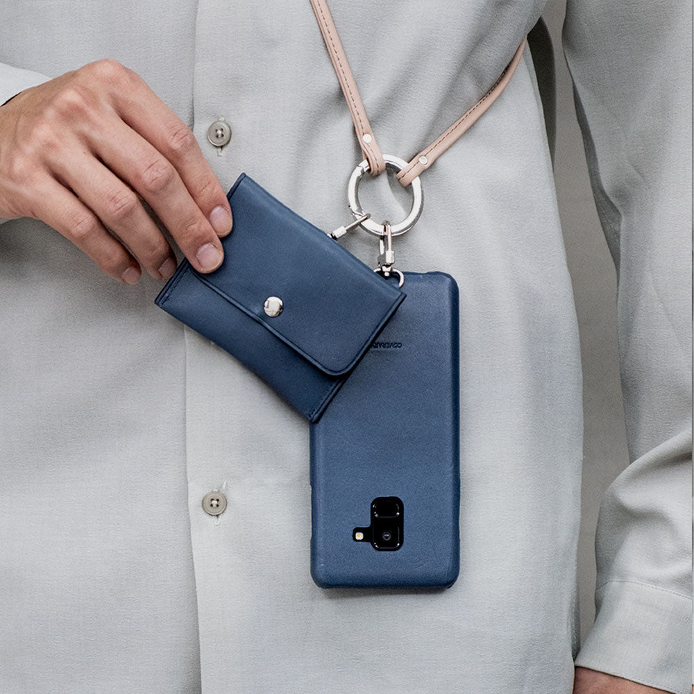 Ensemble de 3 pièces en cuir véritable Tochigi, étui pour écouteurs et bandoulière avec anneau, étui arrière