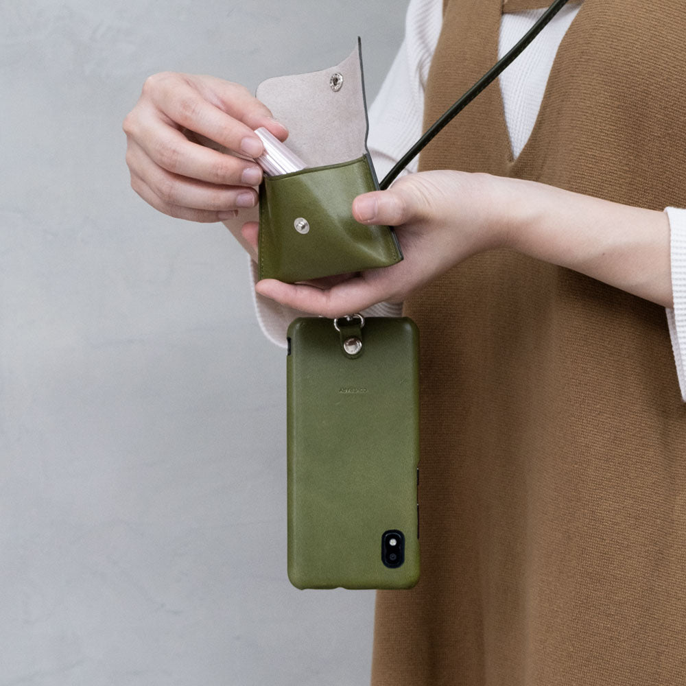 Ensemble de 3 pièces en cuir véritable Tochigi, étui pour écouteurs et bandoulière avec anneau, étui arrière