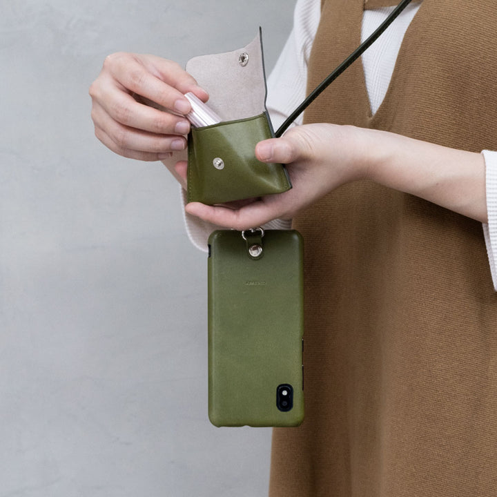 Ensemble de 3 pièces en cuir véritable Tochigi, étui pour écouteurs et bandoulière avec anneau, étui arrière