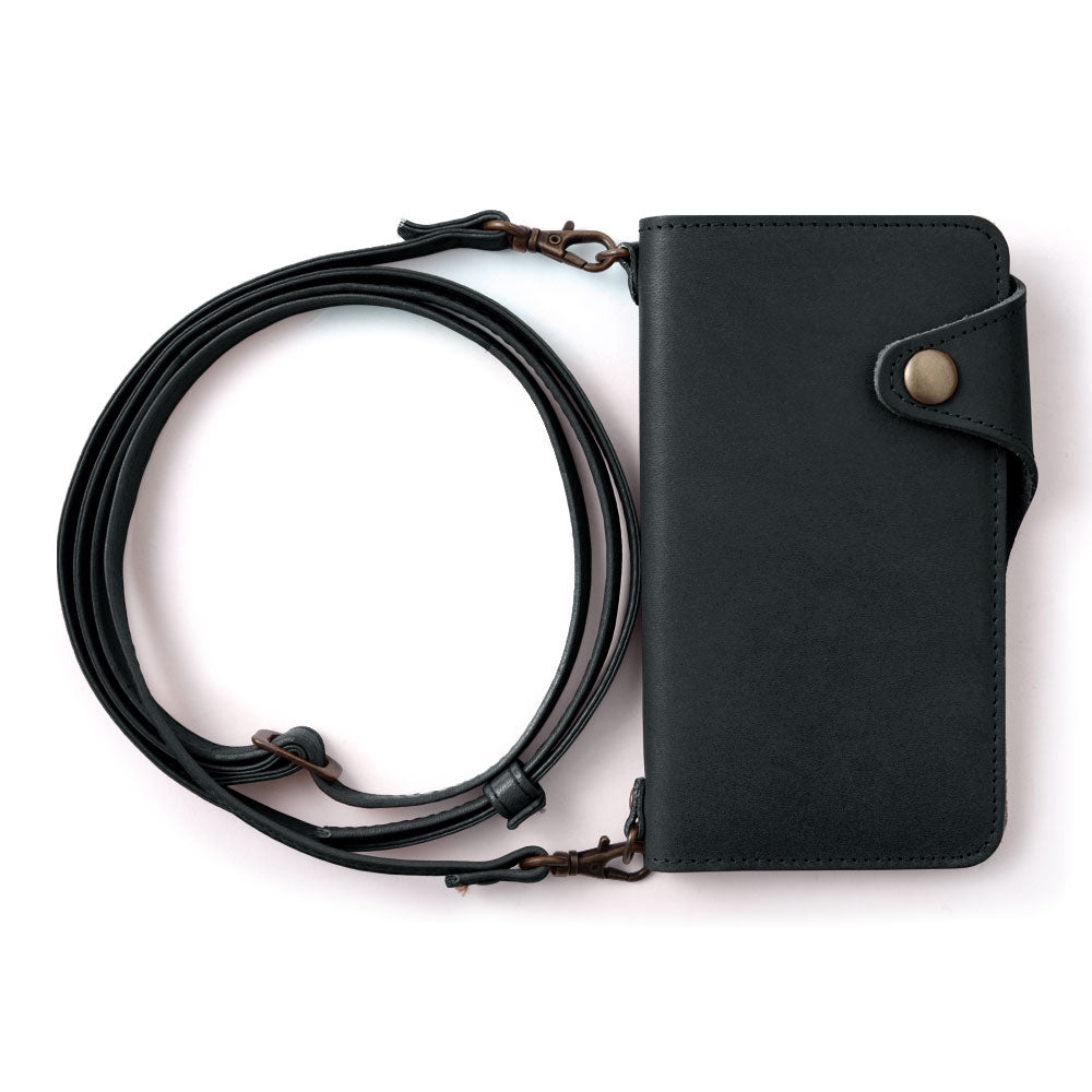 本革 栃木レザー カード収納 ショルダーストラップ付き 手帳型ケース（ベルトあり） Galaxyシリーズ