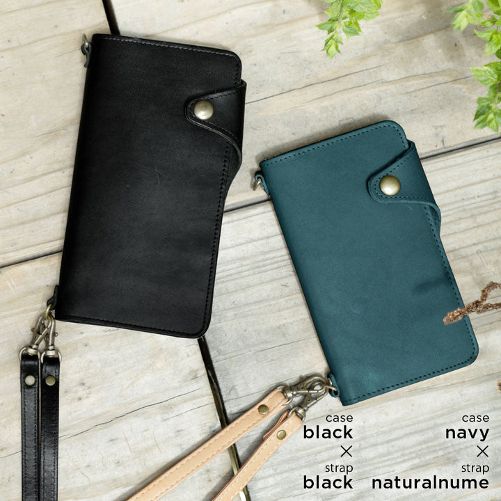 本革 栃木レザー カード収納 ショルダーストラップ付き 手帳型ケース（ベルトあり） Galaxyシリーズ