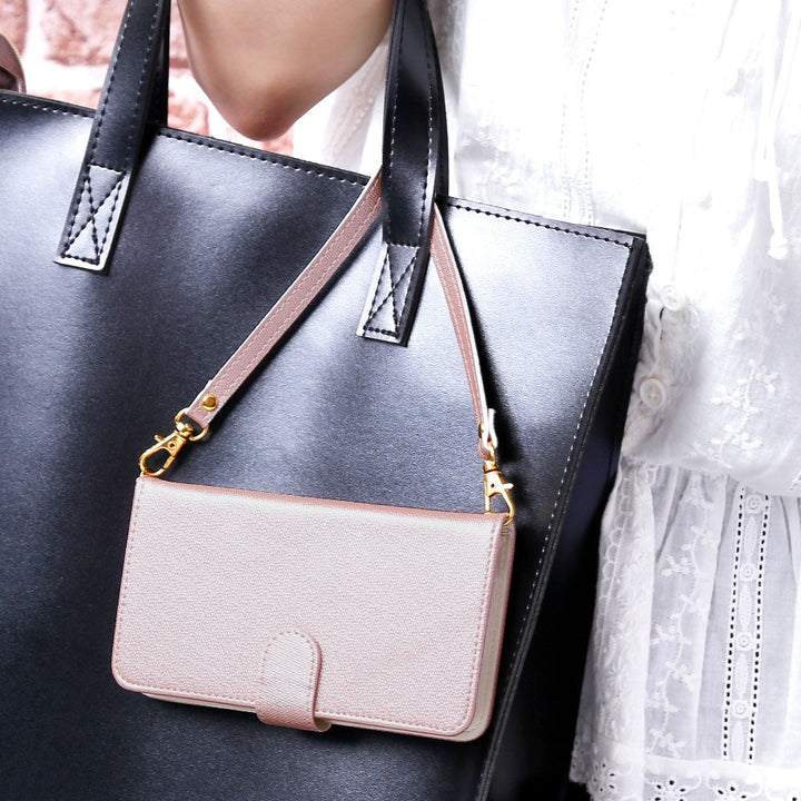 Vegan leather pearl color strap-attached folio case Galaxy series