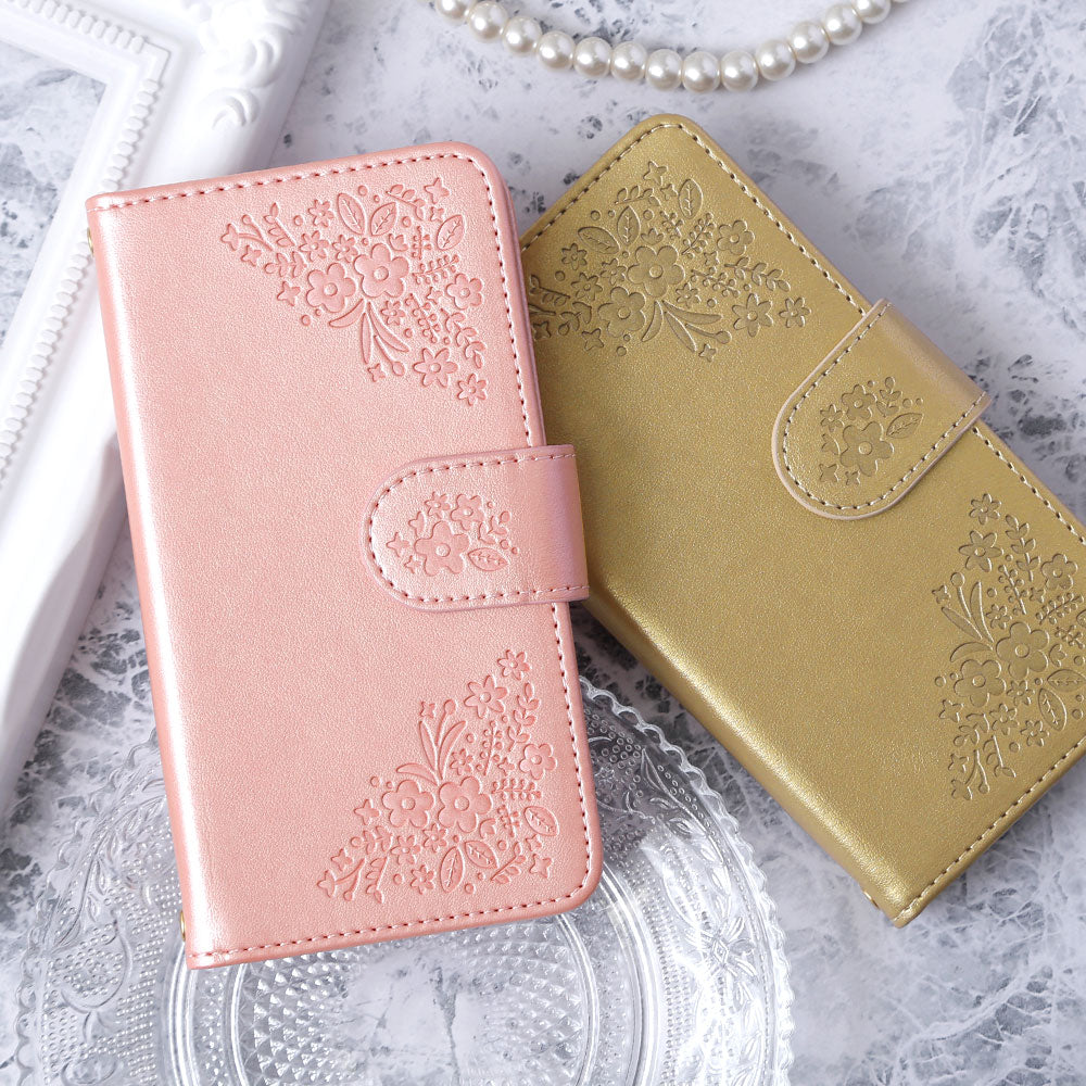 Vegan leather floral embossed folio case Galaxy series