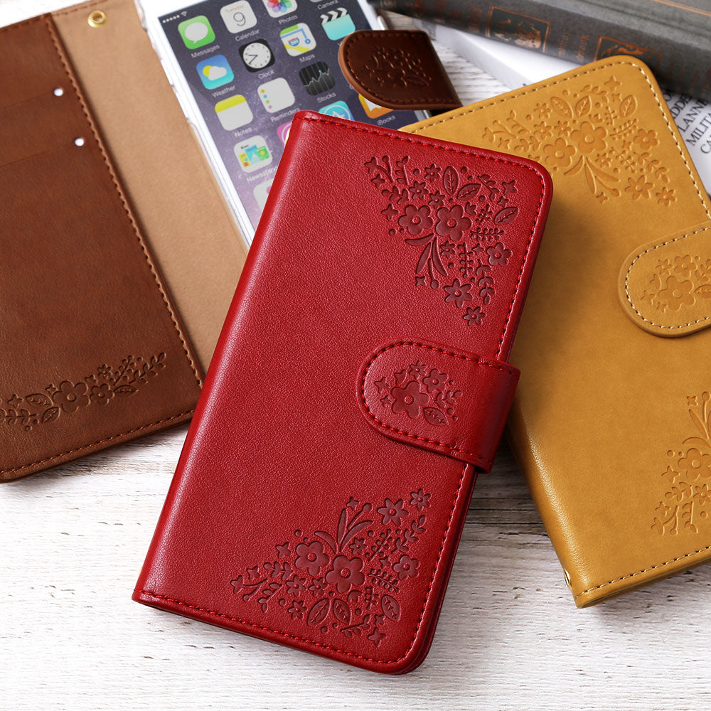 Vegan leather floral embossed notebook-style case AQUOS series