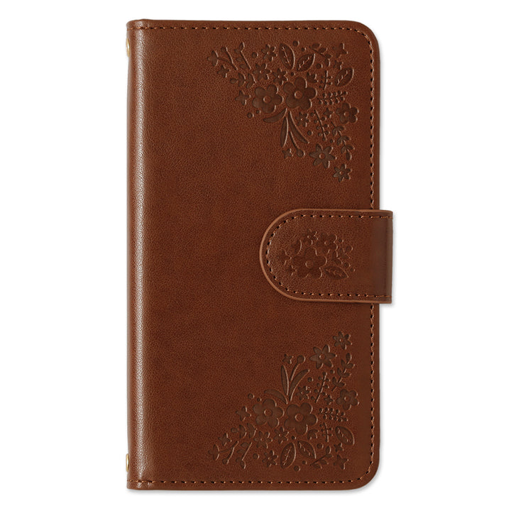 ヴィーガンレザー 花柄 エンボス 手帳型ケース