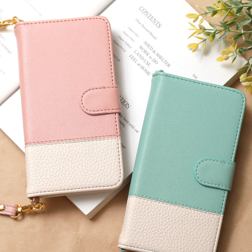 Vegan leather bicolor strap-attached folio case for Google Pixel series (with belt)