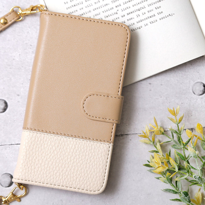 Vegan leather bicolor strap-attached notebook-style case for Xperia series (with belt)