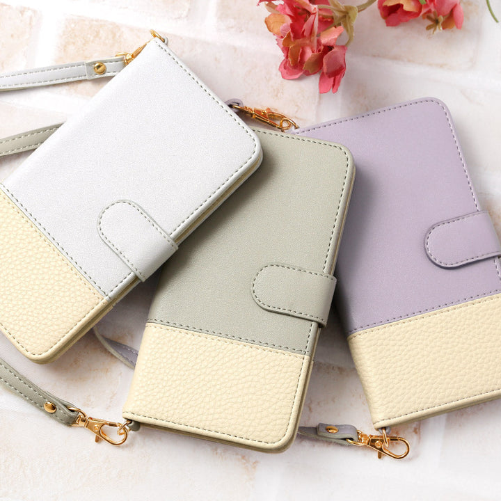 Vegan leather bicolor strap-attached folio case for Google Pixel series (with belt)