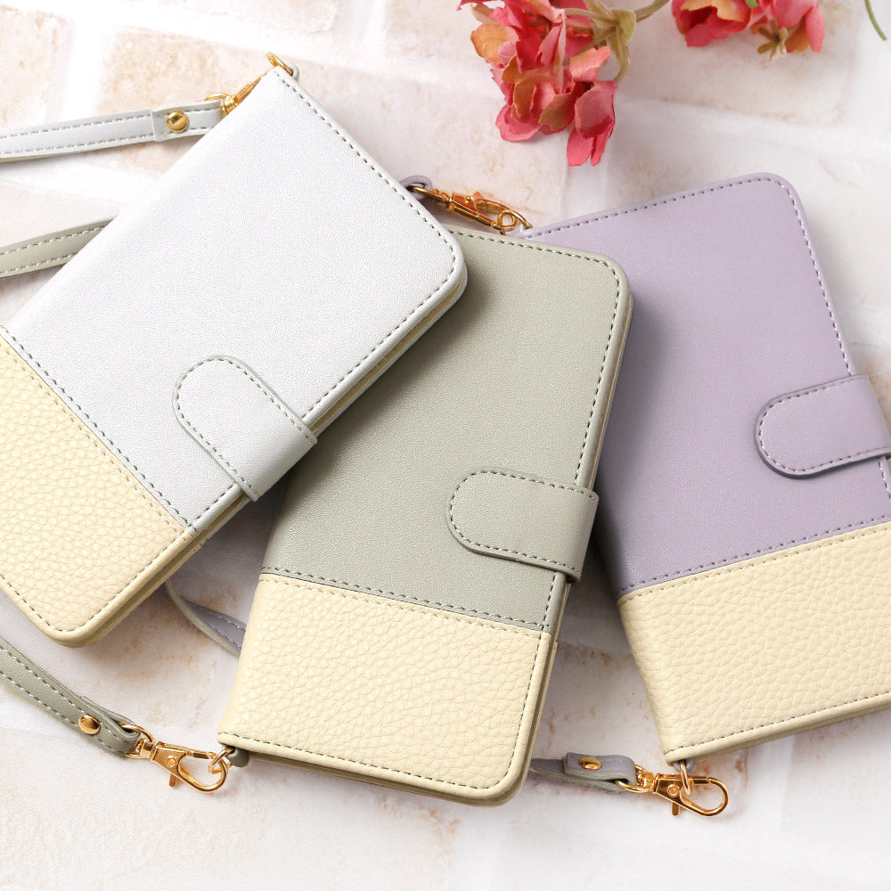 Mobile Wi-Fi モバイルルーターケース ヴィーガンレザー バイカラー ストラップ付き 手帳型ケース（ベルトあり）