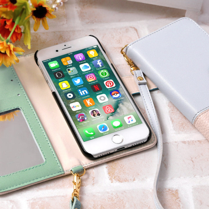 Vegan leather bicolor strap-attached folio case for Google Pixel series (with belt)