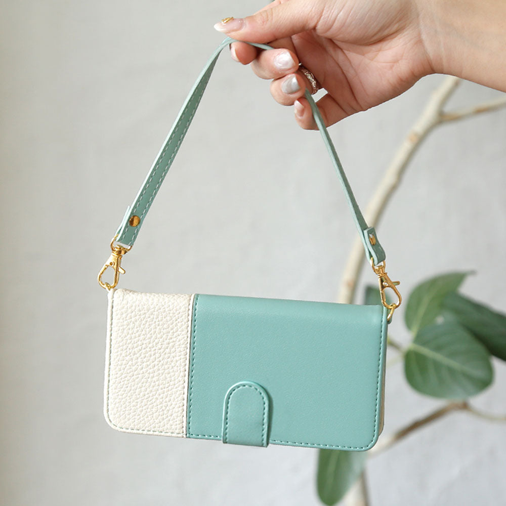 Étui portefeuille bicolore en cuir végan avec sangle (avec ceinture)