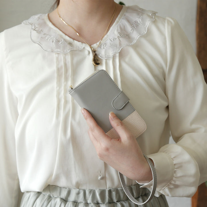 Étui portefeuille bicolore en cuir végan avec sangle (avec ceinture)