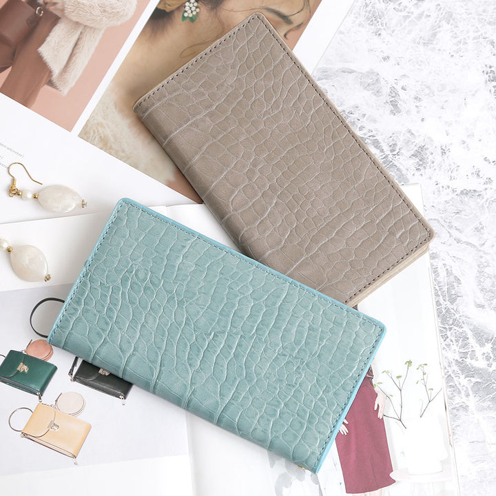 Vegan leather crocodile pattern pastel wallet case