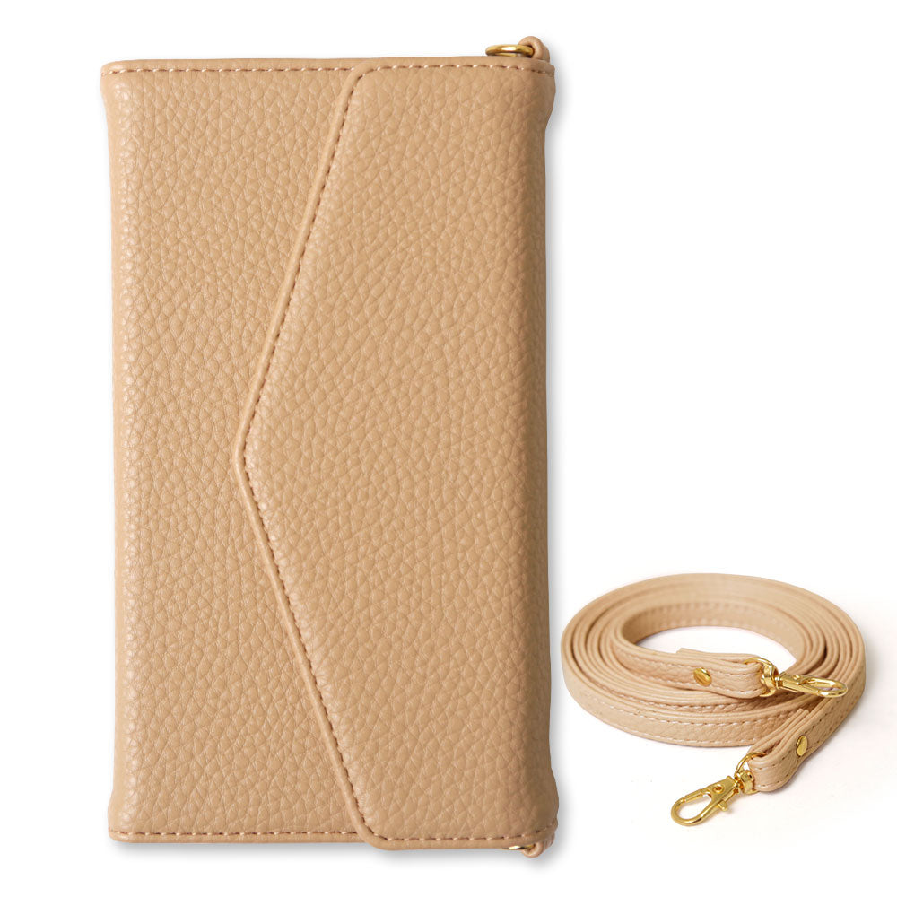 Étui portefeuille à rabat triple en cuir végan couleur poussiéreuse avec sangle pour la série AQUOS