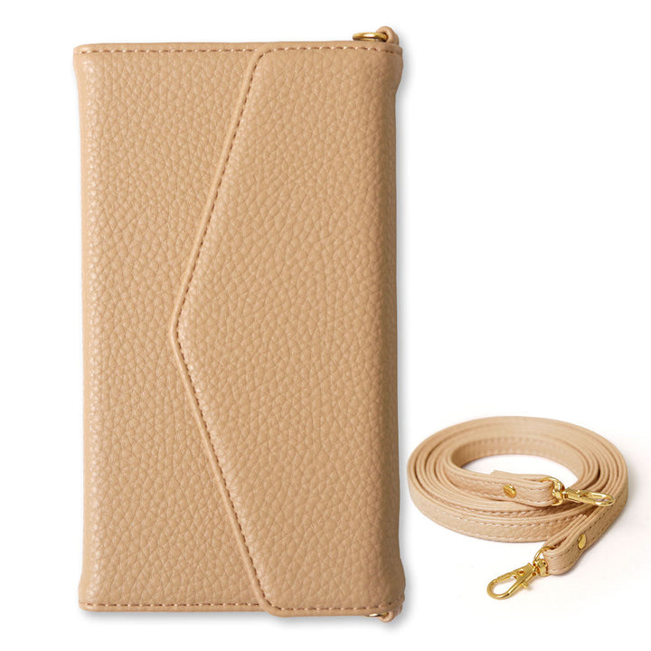 Étui portefeuille à rabat triple en cuir végan couleur poussiéreuse avec sangle pour la série AQUOS