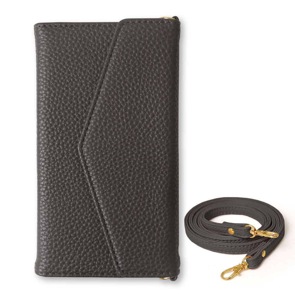 ヴィーガンレザー 三つ折り ダスティカラー ストラップ付 手帳型ケース