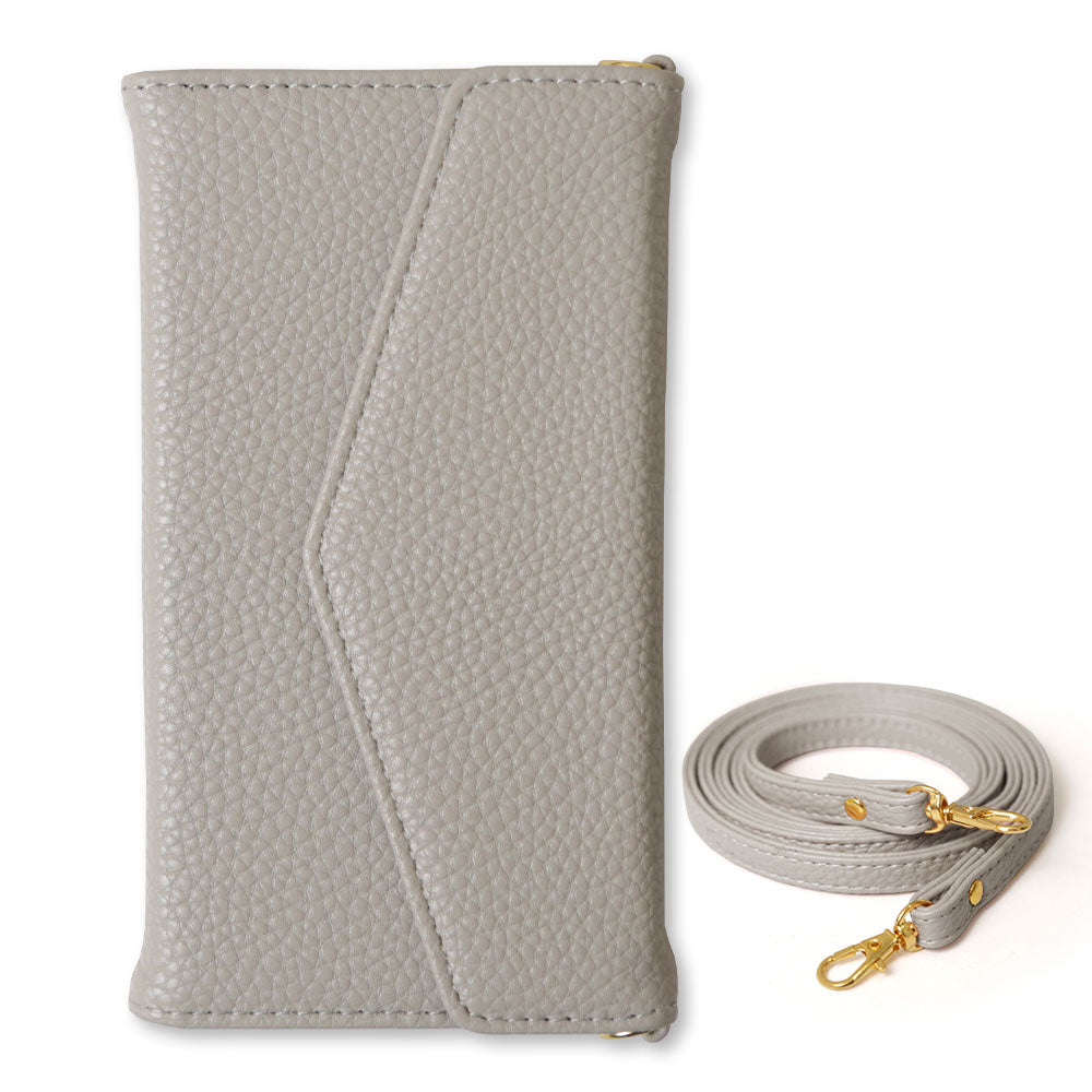 ヴィーガンレザー 三つ折り ダスティカラー ストラップ付 手帳型ケース