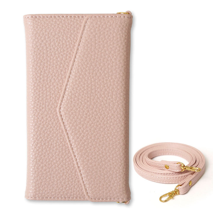 Étui portefeuille à rabat triple en cuir végan couleur poussiéreuse avec sangle pour la série AQUOS