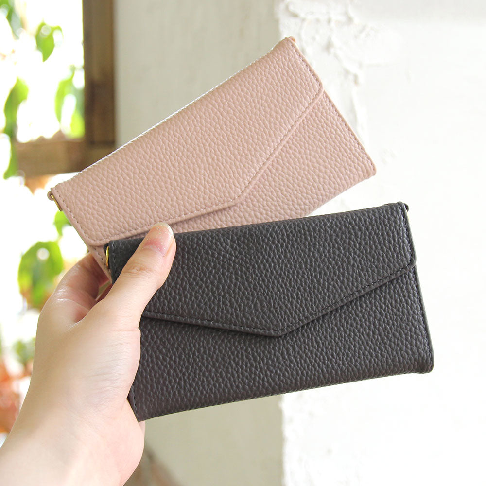 Étui portefeuille à rabat triple en cuir végan couleur poussiéreuse avec sangle pour la série AQUOS