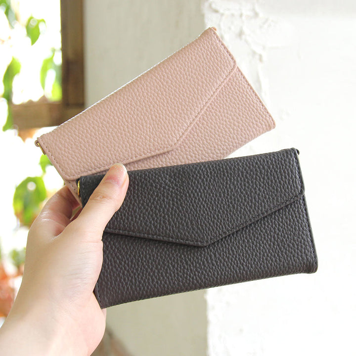 Étui portefeuille à rabat triple en cuir végan couleur poussiéreuse avec sangle pour la série AQUOS