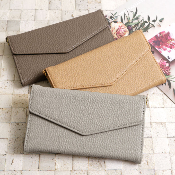 Étui portefeuille à rabat triple en cuir végan couleur poussiéreuse avec sangle pour la série AQUOS