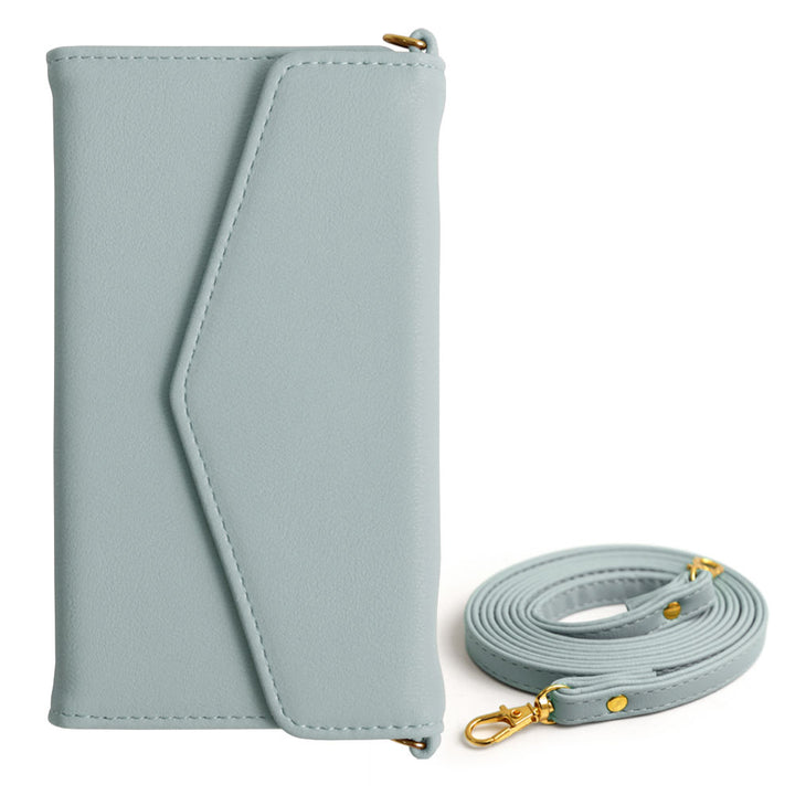 Vegan leather tri-fold muted pastel strap-attached notebook-style case