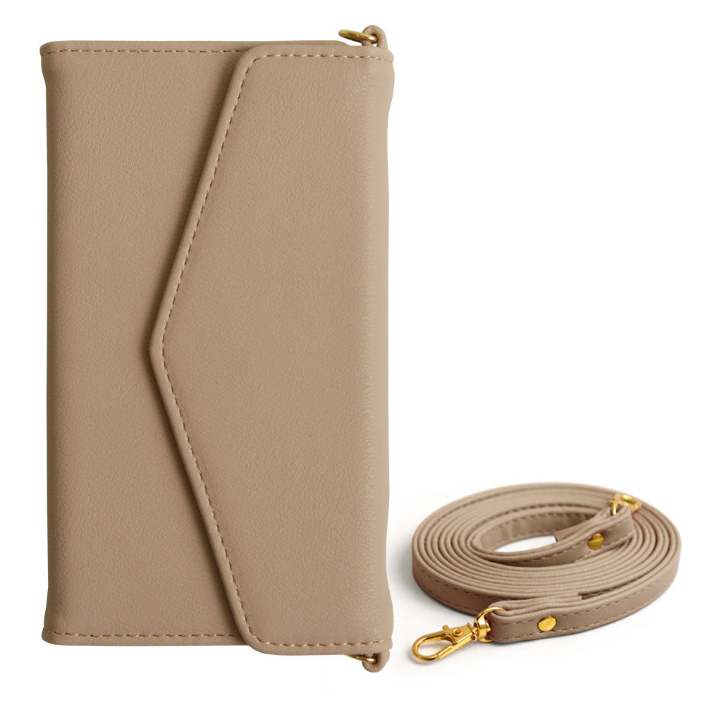Vegan leather tri-fold muted pastel strap-attached notebook-style case