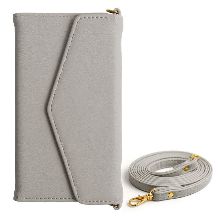 Vegan leather tri-fold muted pastel strap-attached notebook-style case