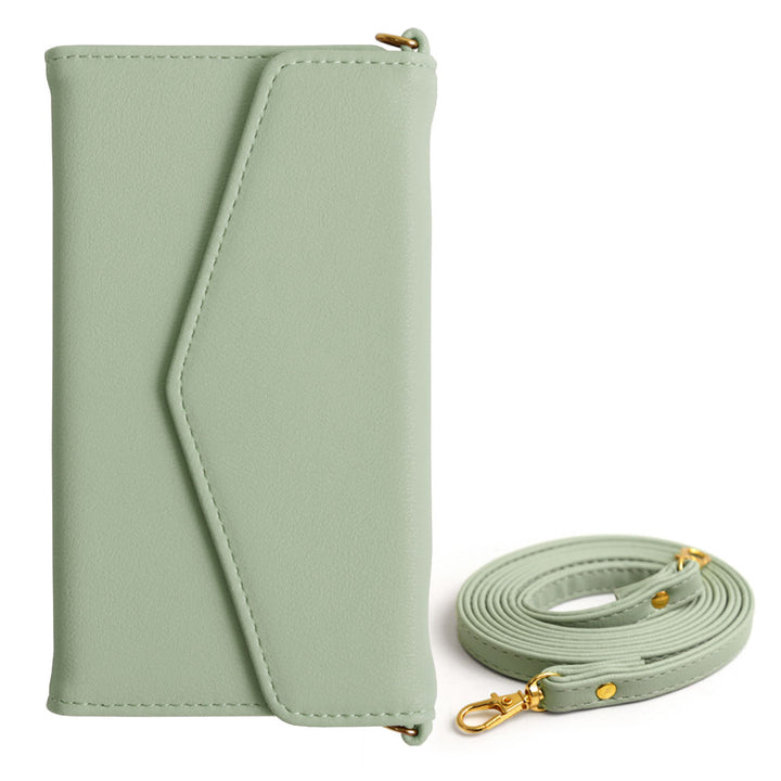 Vegan leather tri-fold muted pastel strap-attached notebook-style case