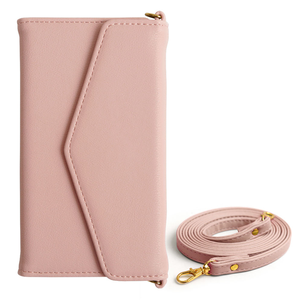Vegan leather tri-fold muted pastel strap-attached notebook-style case