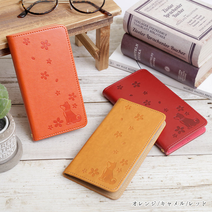 ヴィーガンレザー 犬柄 エンボス 手帳型ケース