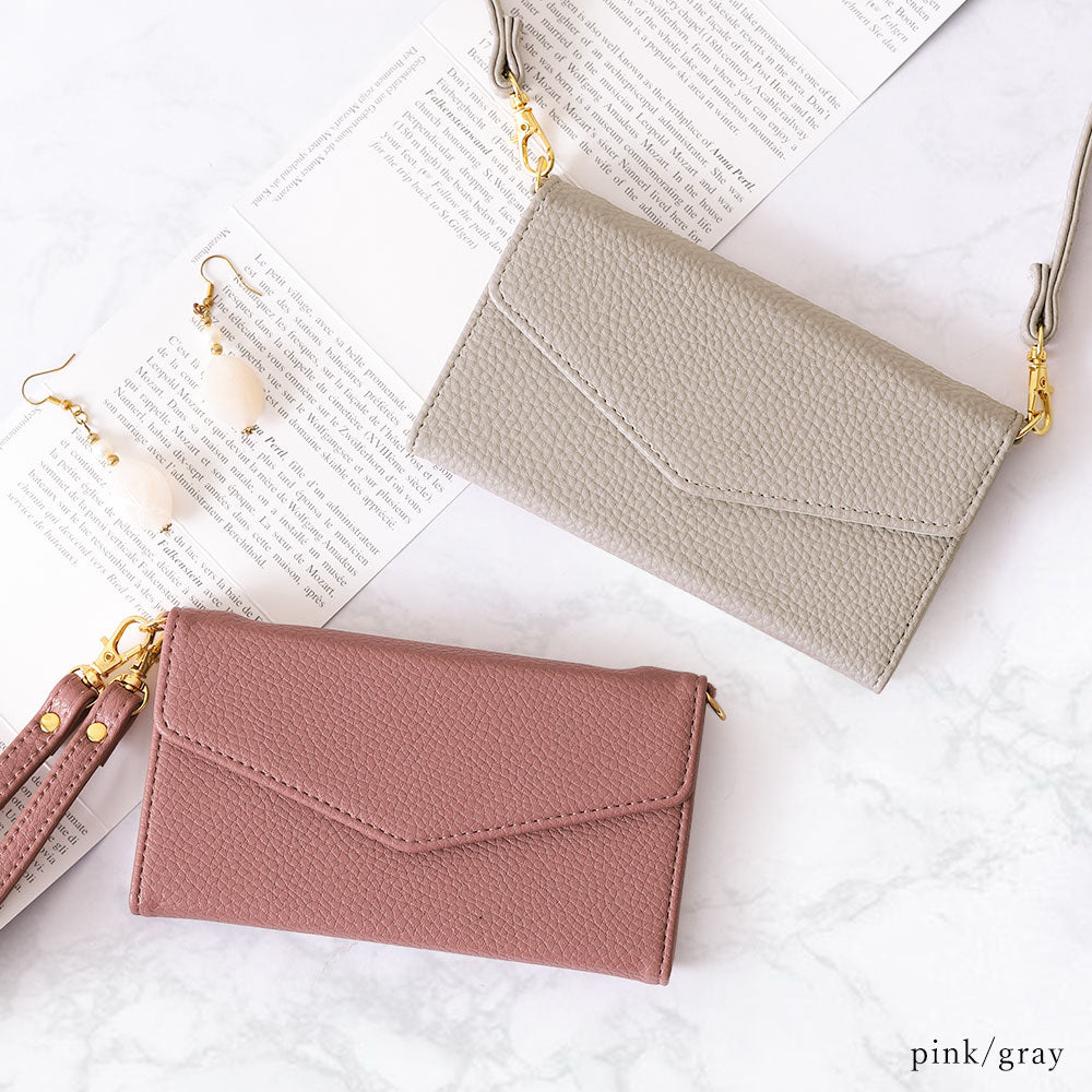 Vegan leather muted color tri-fold strap-attached wallet case for Xperia series